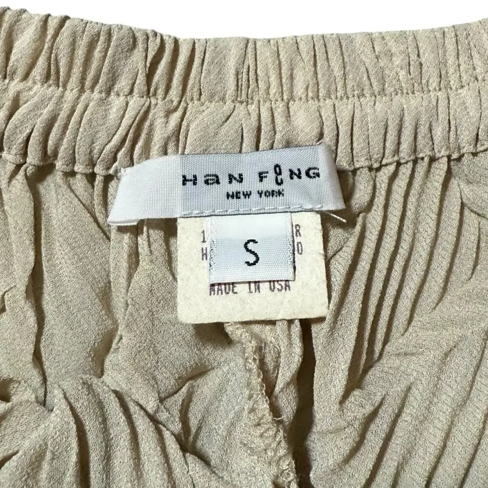 Vintage Han Feng Pleated Mini Skirt Textured Semi Sheer Cream USA Size Small